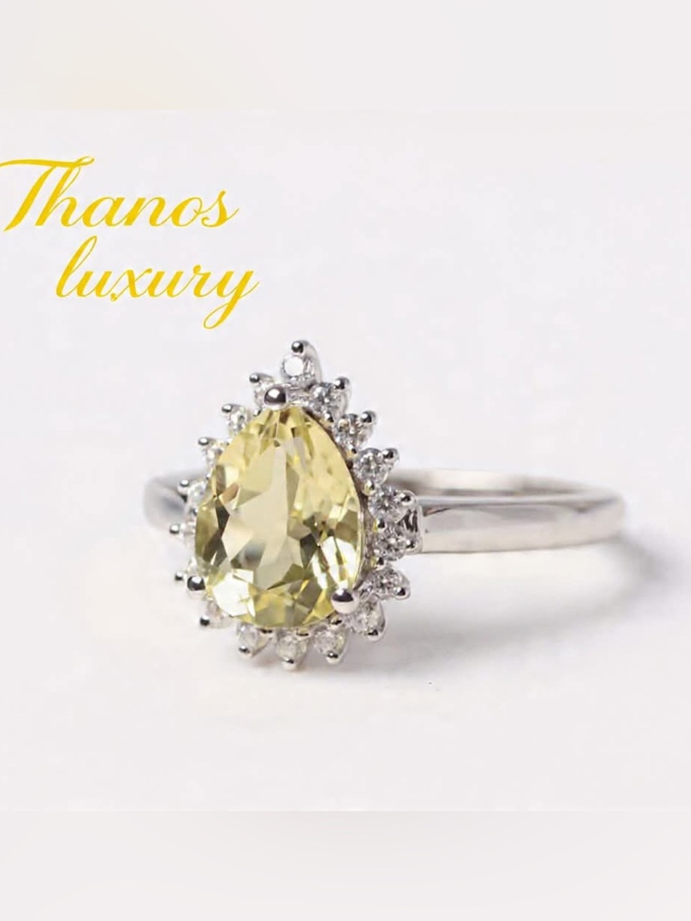 Yellow Teardrop Halo Ring with Clear Accents -(ADJUSTABLE)